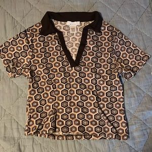 Brown 60s fives crop top 98% polyester, 2% spandex